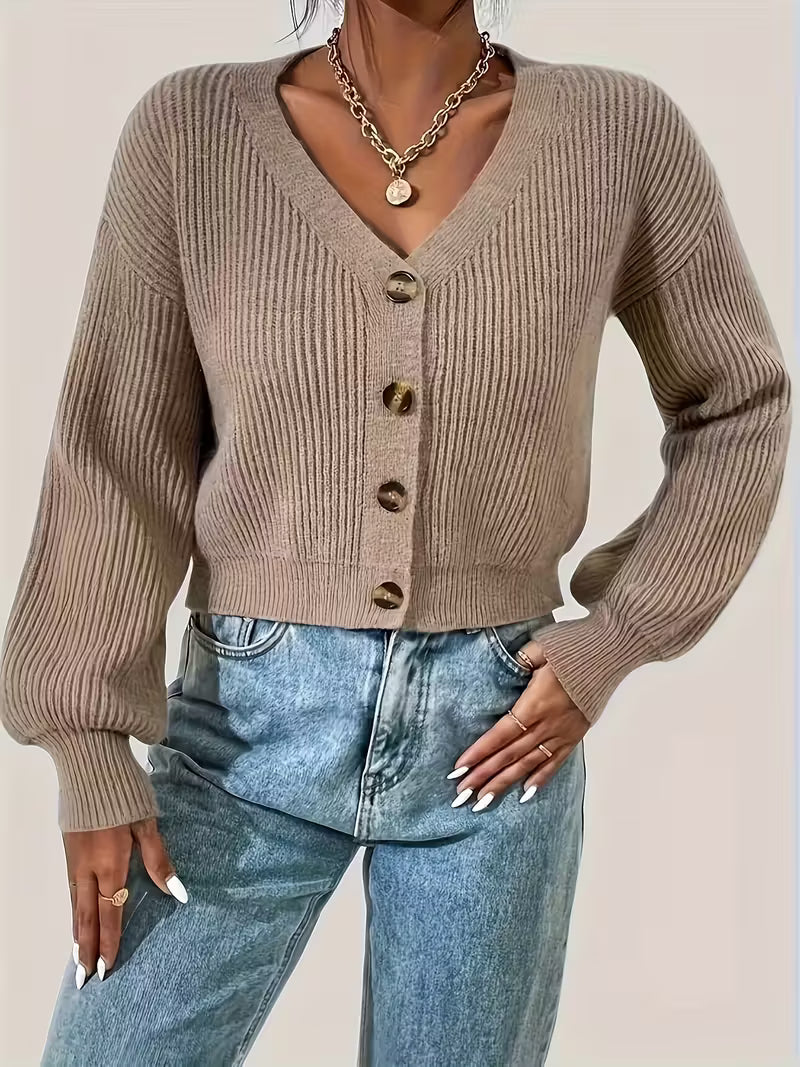 Cardigan en tricot côtelé à encolure dégagée ✨