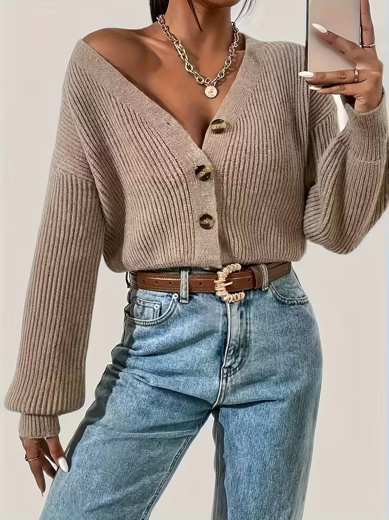 Cardigan en tricot côtelé à encolure dégagée ✨