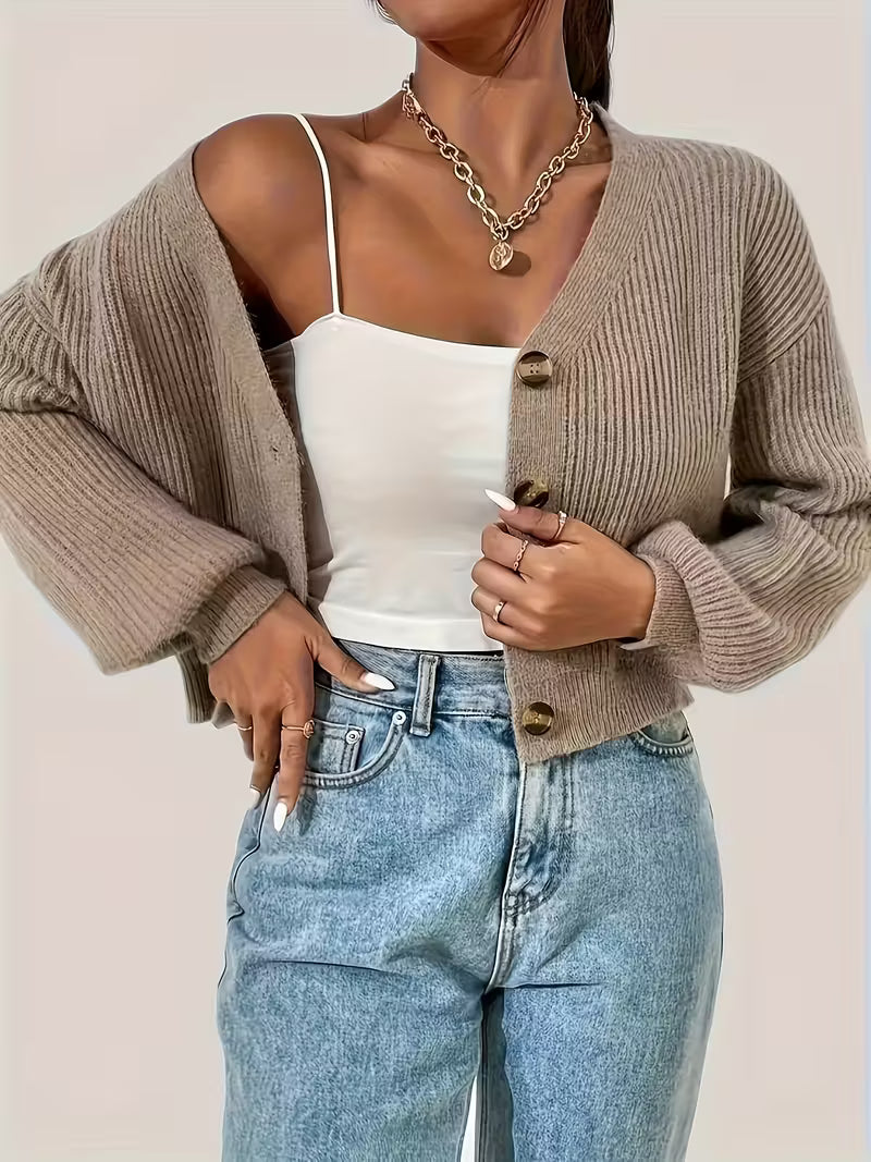 Cardigan en tricot côtelé à encolure dégagée ✨
