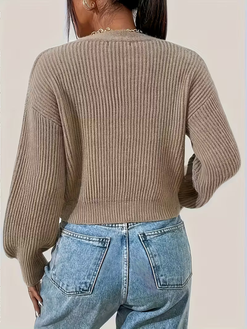 Cardigan en tricot côtelé à encolure dégagée ✨