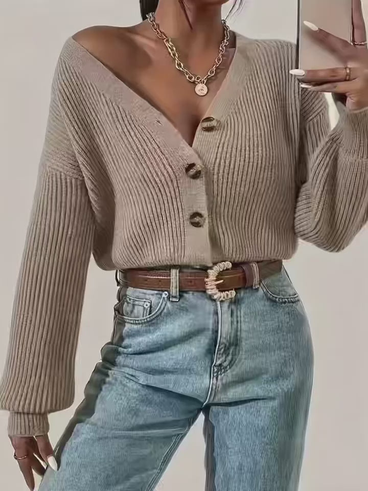 Cardigan en tricot côtelé à encolure dégagée ✨